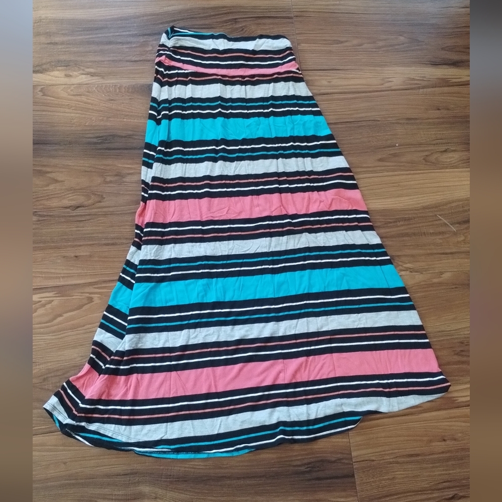 Merona Women XS A Line Maxi Stretch StripePull On Roll sides Colorful boho skirt - Picture 3 of 10
